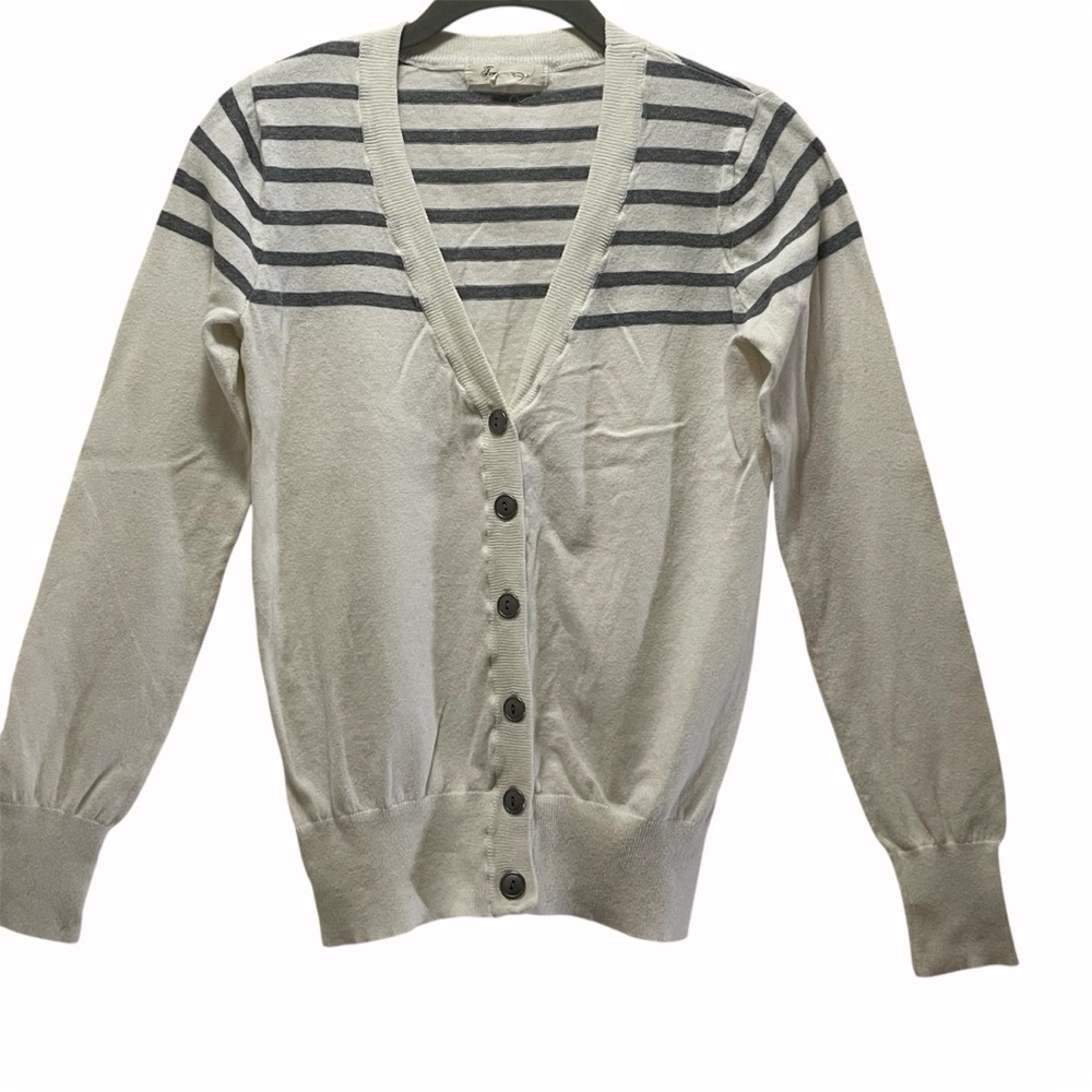 Forever 21 Cream and Gray Striped Cardigan